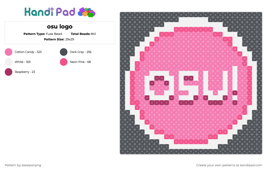 osu logo - Fuse Bead Pattern by steelpanpng on Kandi Pad - pink,gray