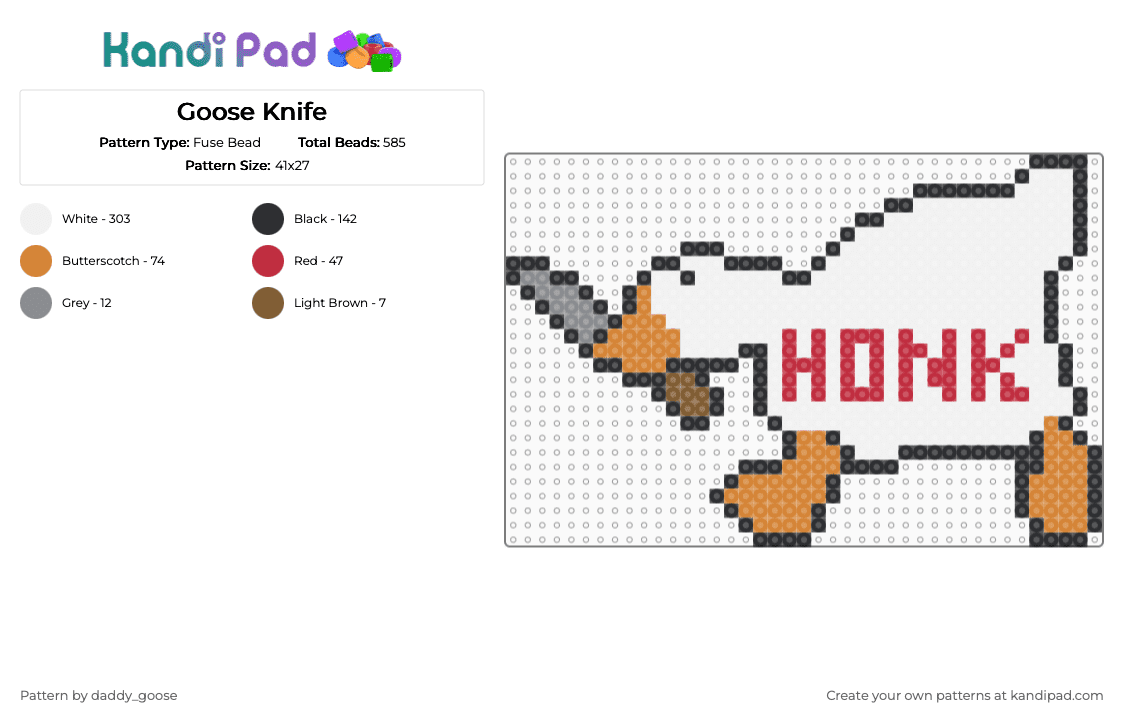 Goose Knife - Fuse Bead Pattern by daddy_goose on Kandi Pad - white,orange,red