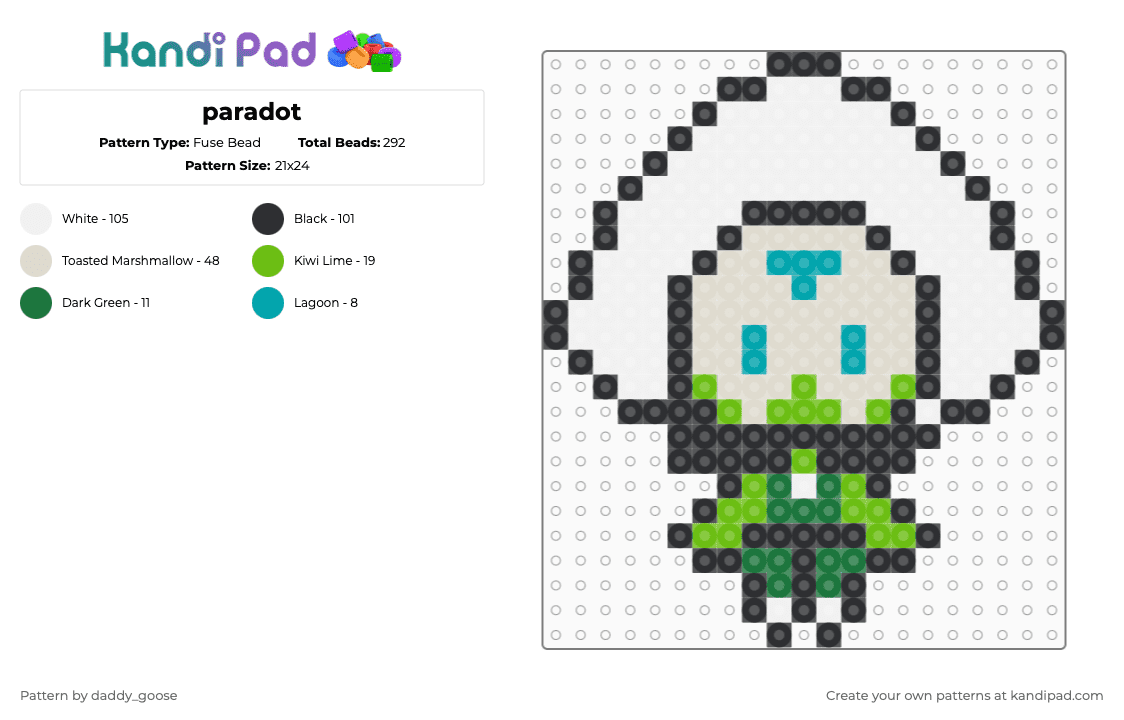 paradot - Fuse Bead Pattern by daddy_goose on Kandi Pad - white,green,beige