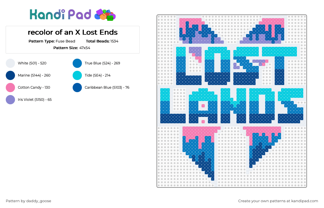 recolor of an X Lost Ends - Fuse Bead Pattern by daddy_goose on Kandi Pad - blue