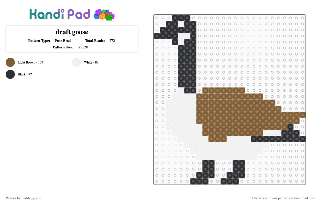 draft goose - Fuse Bead Pattern by daddy_goose on Kandi Pad - tan, white