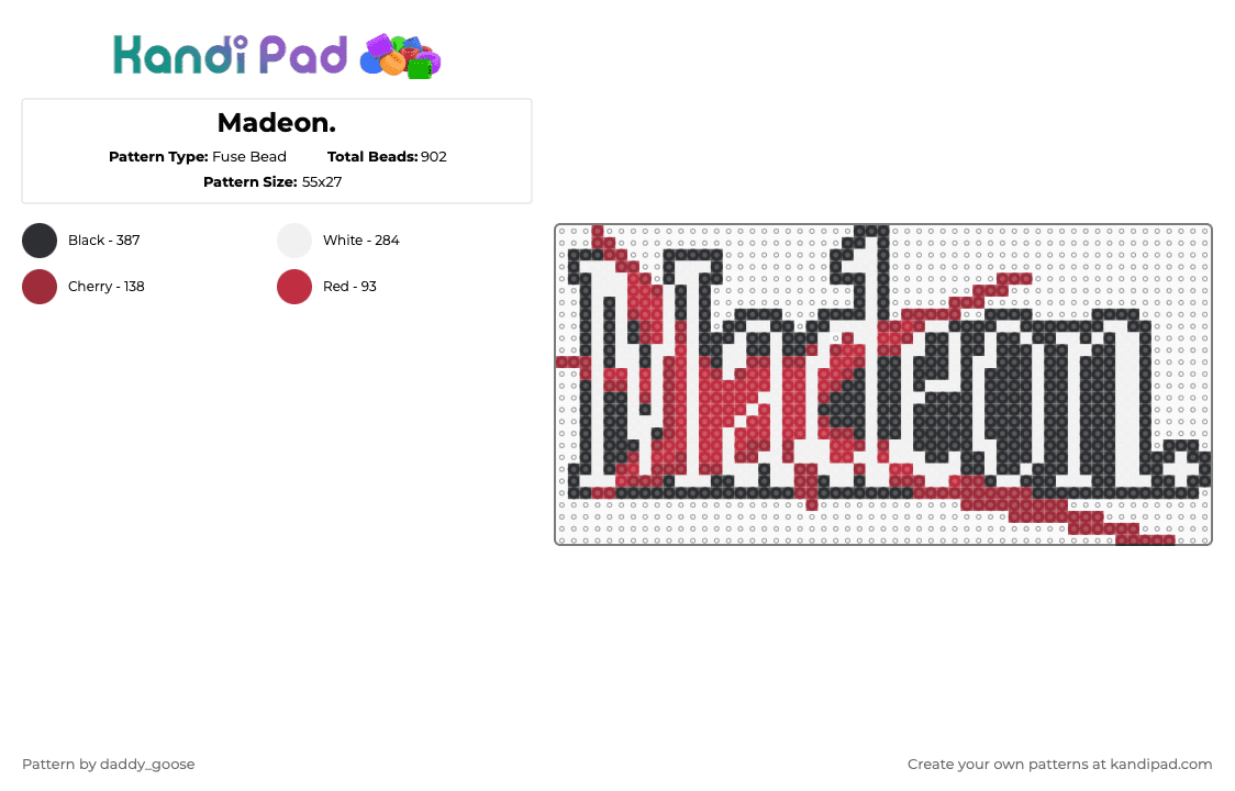 Madeon. - Fuse Bead Pattern by daddy_goose on Kandi Pad - madeon,dj,edm,music,white,red