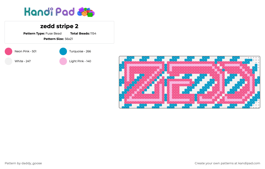 zedd stripe 2 - Fuse Bead Pattern by daddy_goose on Kandi Pad - zedd,edm,dj,logo,music,pink,light blue
