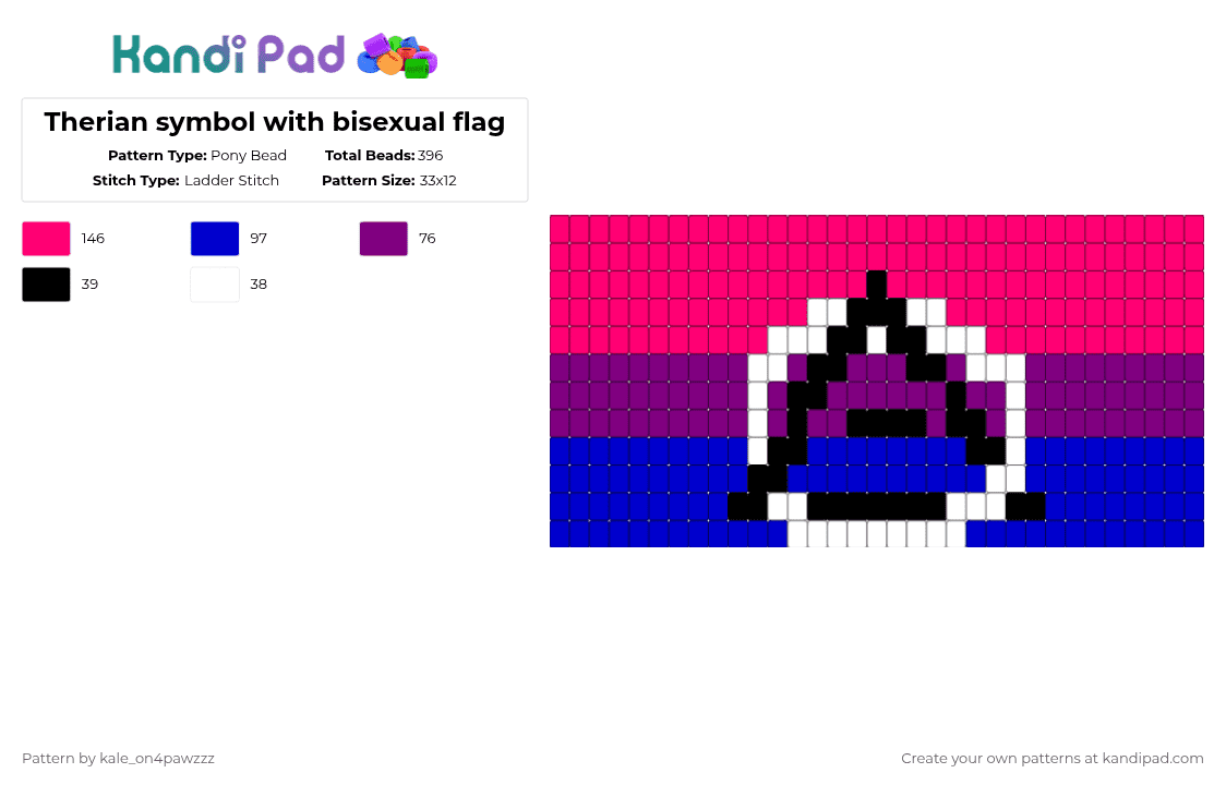 Therian symbol with bisexual flag - Pony Bead Pattern by kale_on4pawzzz on Kandi Pad - pink,purple