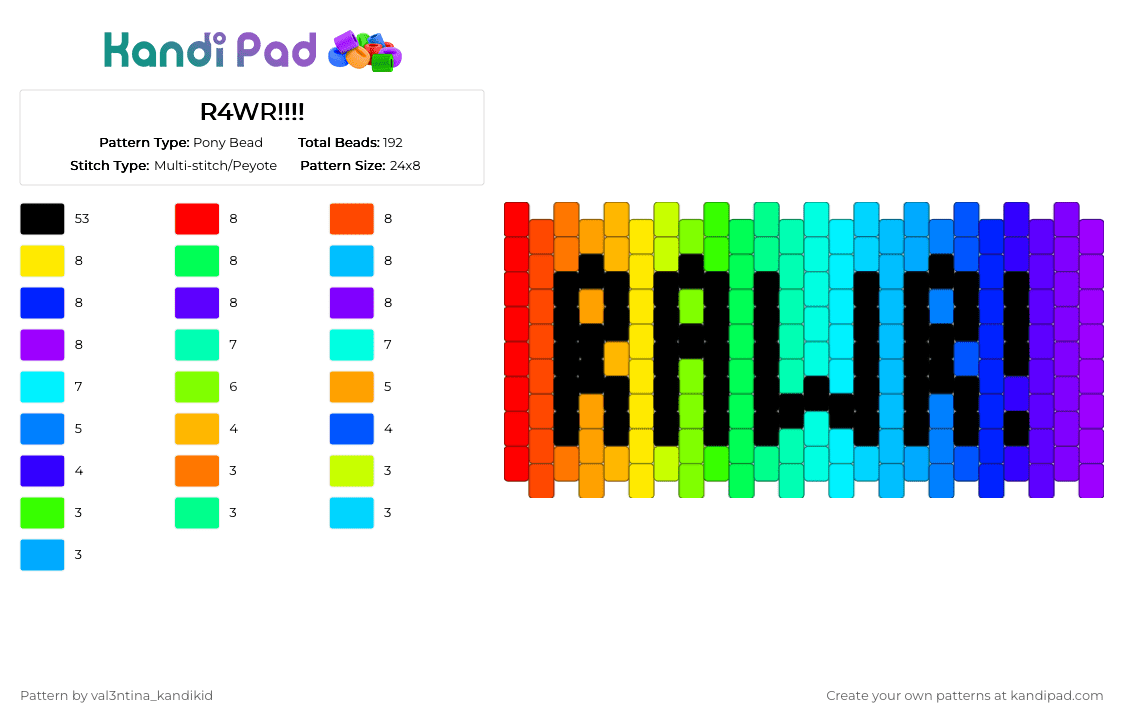 R4WR!!!! - Pony Bead Pattern by val3ntina_kandikid on Kandi Pad - light blue, purple, red, teal