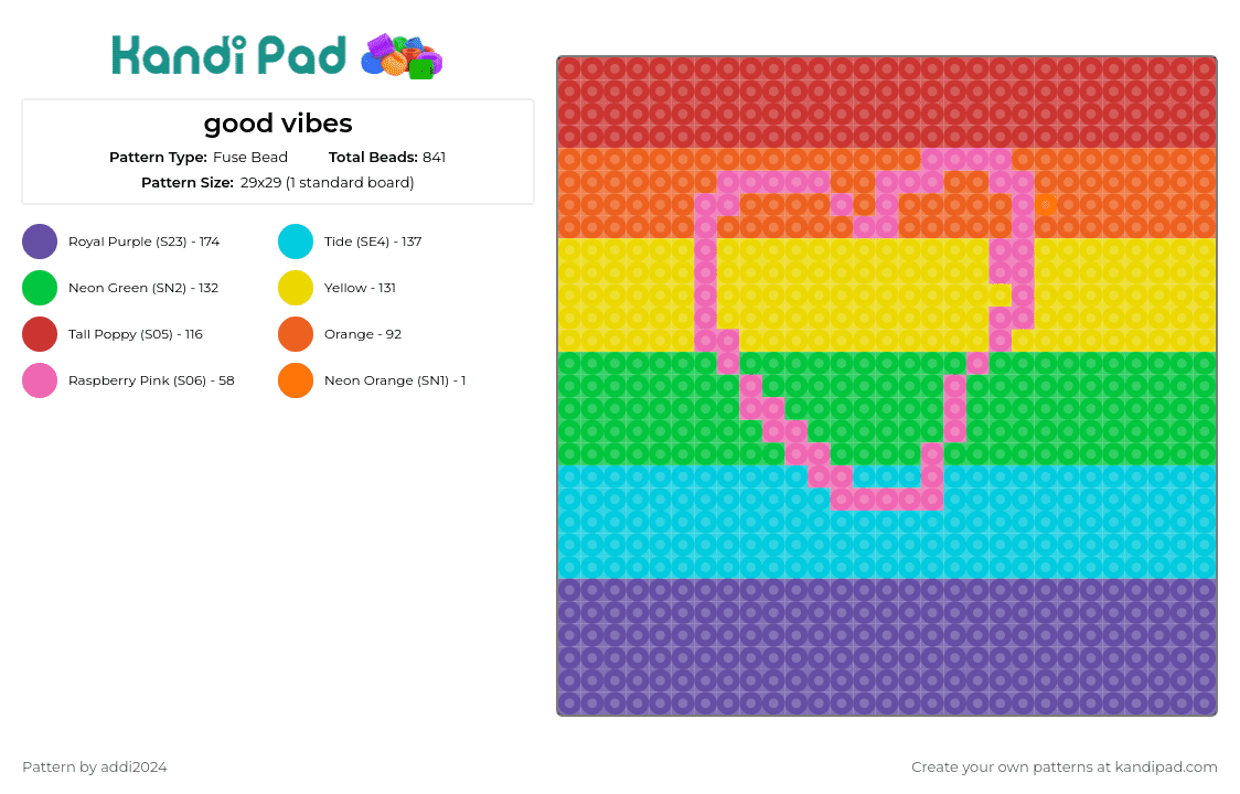 good vibes - Fuse Bead Pattern by addi2024 on Kandi Pad - rainbow,heart,positivity,vibrant,love,inclusivity,joy,symbol