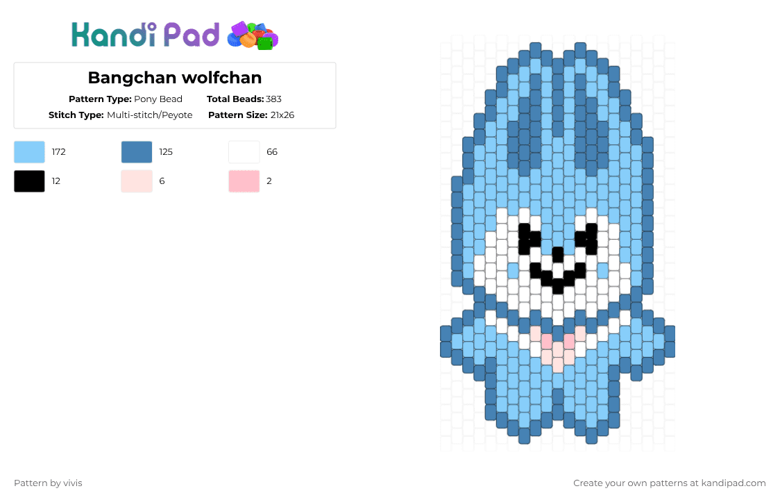 Bangchan wolfchan - Pony Bead Pattern by vivis on Kandi Pad - light blue,blue