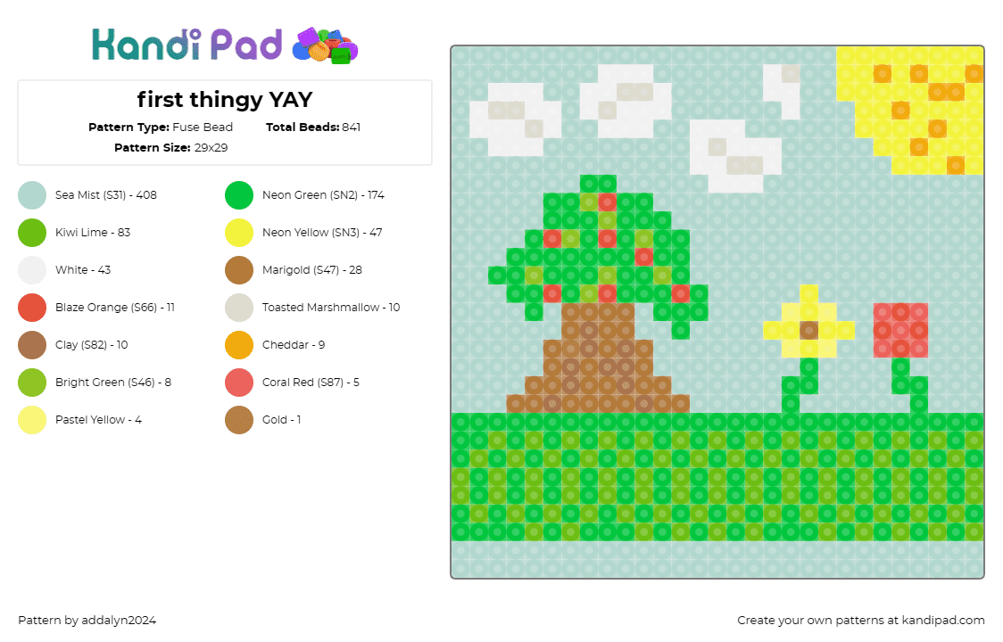 first thingy YAY - Fuse Bead Pattern by addalyn2024 on Kandi Pad - landscape,nature,tree,flowers,playful,blooming,cheerful,sky,green