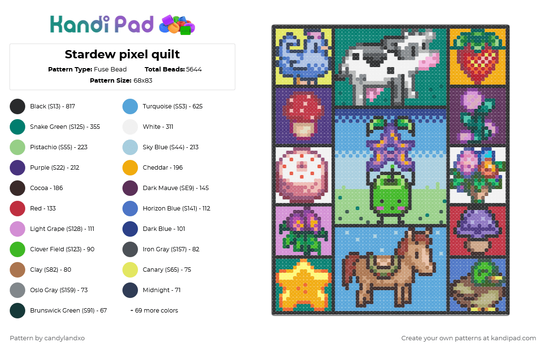 Stardew pixel quilt - Fuse Bead Pattern by candylandxo on Kandi Pad - pink,purple,light blue,colorful