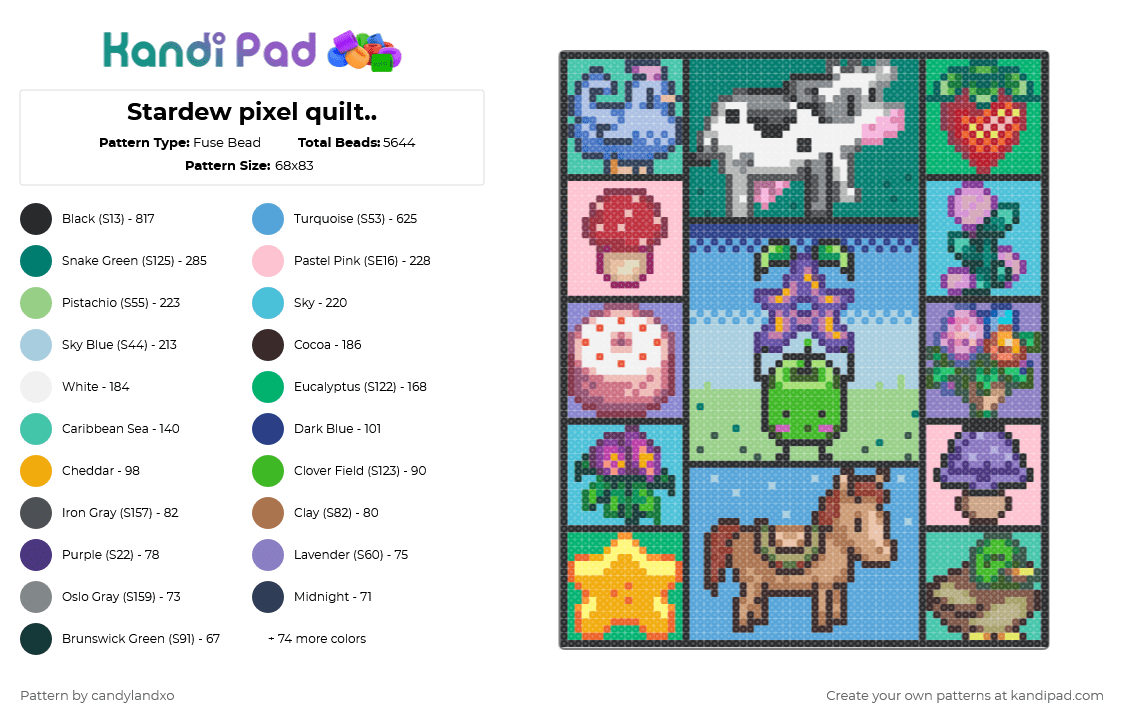 Stardew pixel quilt.. - Fuse Bead Pattern by candylandxo on Kandi Pad - pink,purple,teal,colorful