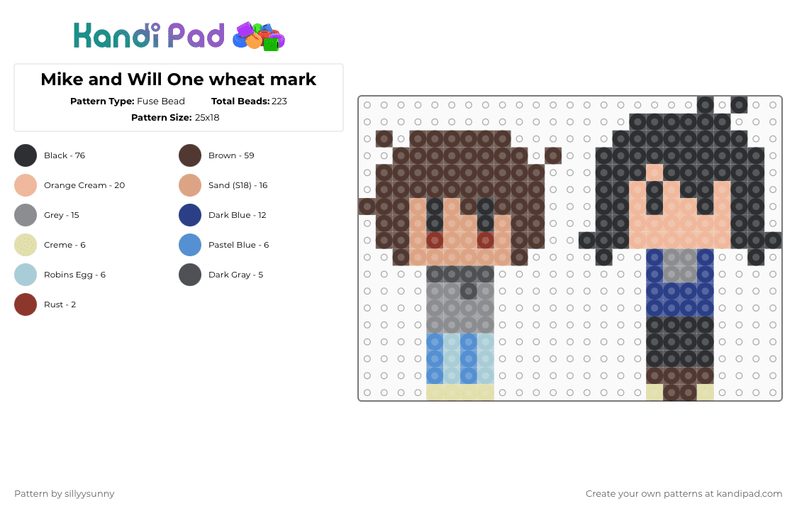 Mike and Will One wheat mark - Fuse Bead Pattern by sillyysunny on Kandi Pad - beige,gray,brown,mike wheeler,will byers,owm,one wheat mark,stranger things