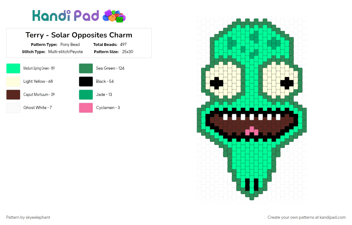 Terry - Solar Opposites Charm - Pony Bead Pattern by skyeelephant on Kandi Pad - green, teal