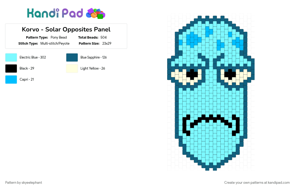 Korvo - Solar Opposites Panel - Pony Bead Pattern by skyeelephant on Kandi Pad - blue, light blue