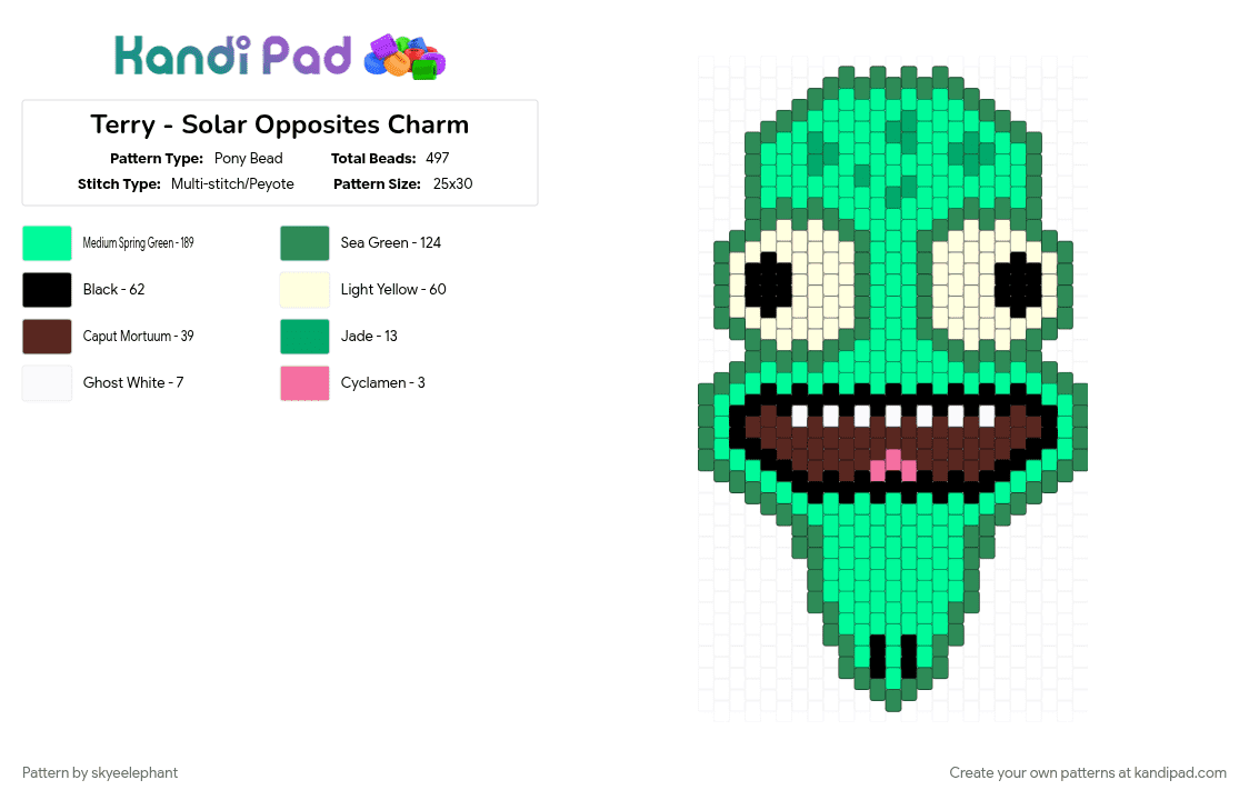 Terry - Solar Opposites Panel - Pony Bead Pattern by skyeelephant on Kandi Pad - green, teal