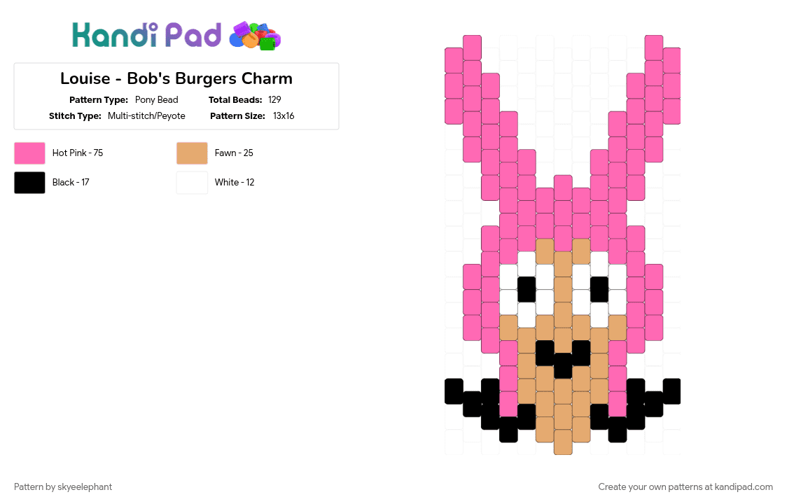 Louise - Bob\'s Burgers Charm - Pony Bead Pattern by skyeelephant on Kandi Pad - pink