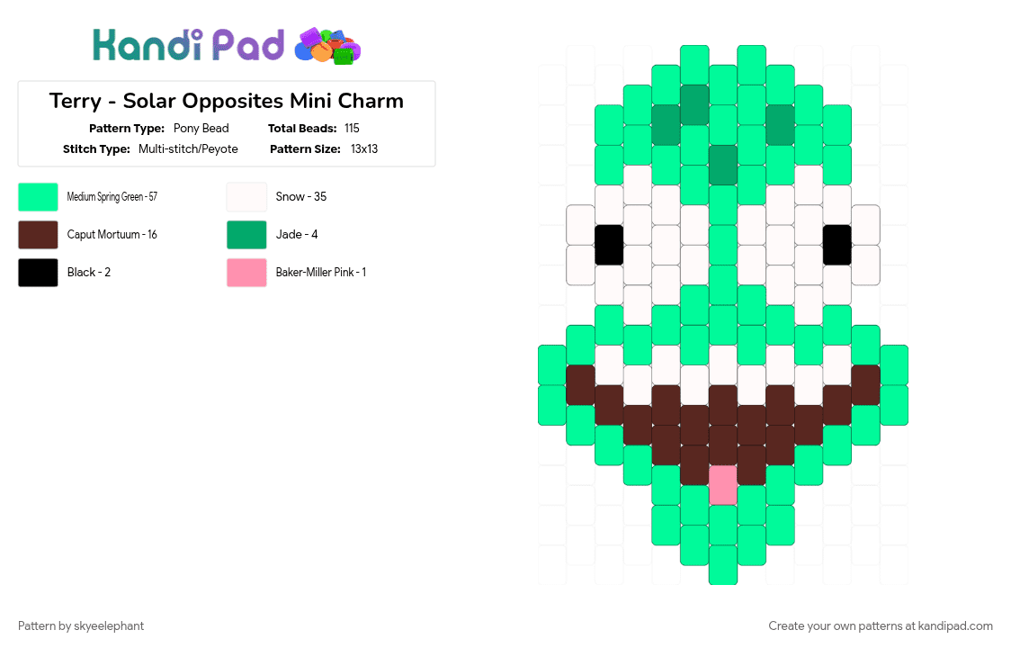 Terry - Solar Opposites Charm - Pony Bead Pattern by skyeelephant on Kandi Pad - teal