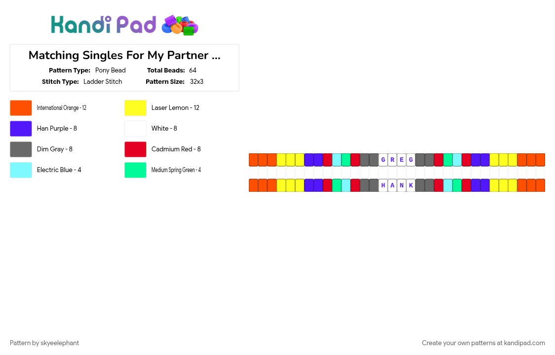 Matching Singles For My Partner and Their Sibling - Pony Bead Pattern by skyeelephant on Kandi Pad - colorful, gray, orange, yellow