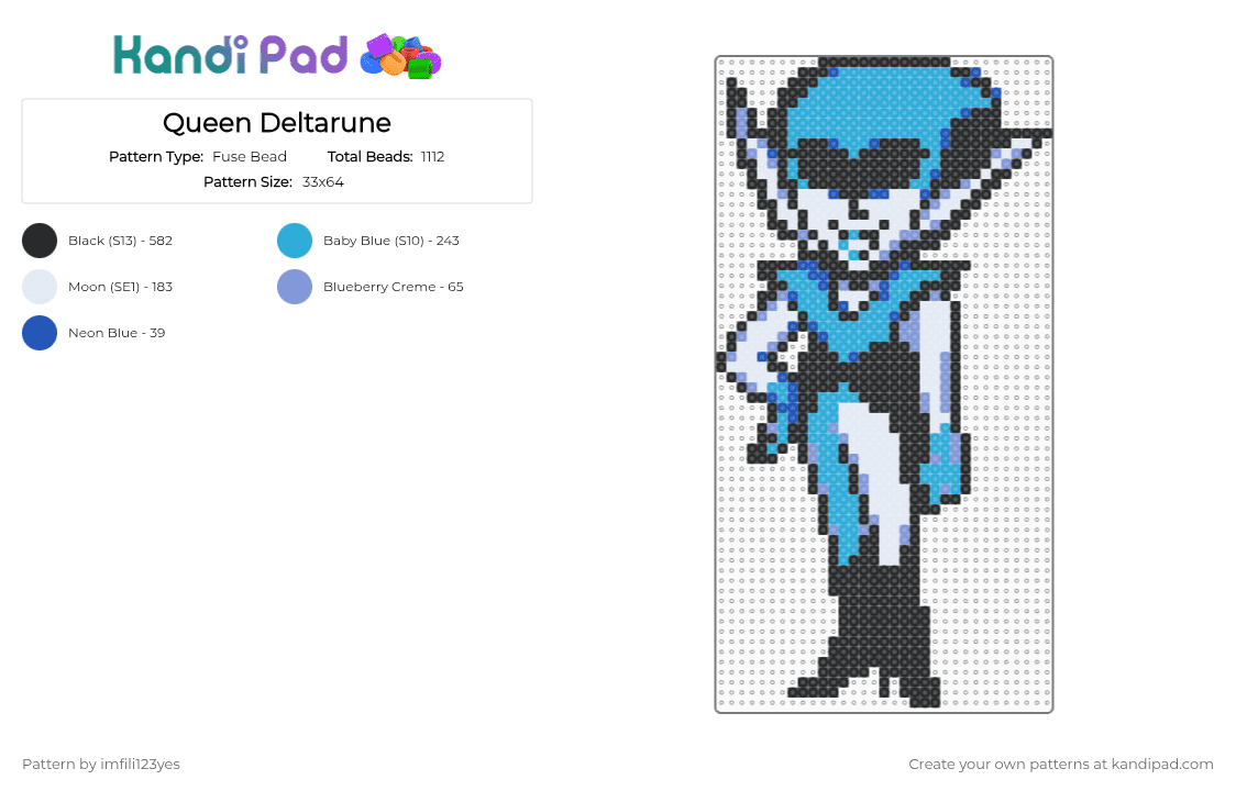 Queen Deltarune - Fuse Bead Pattern by imfili123yes on Kandi Pad - light blue,queen,deltarune,oohohoho,wine,queen deltarune,deltarune chapter 2,drink