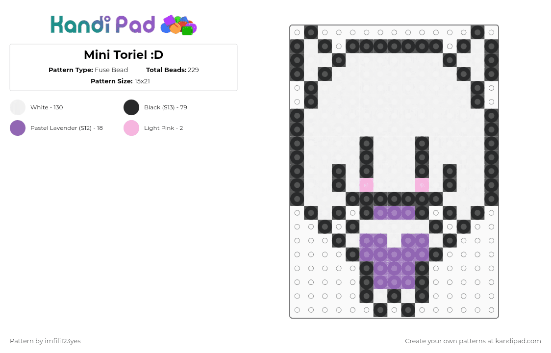Mini Toriel :D - Fuse Bead Pattern by imfili123yes on Kandi Pad - white,undertale,deltarune,toriel,toriel deltarune