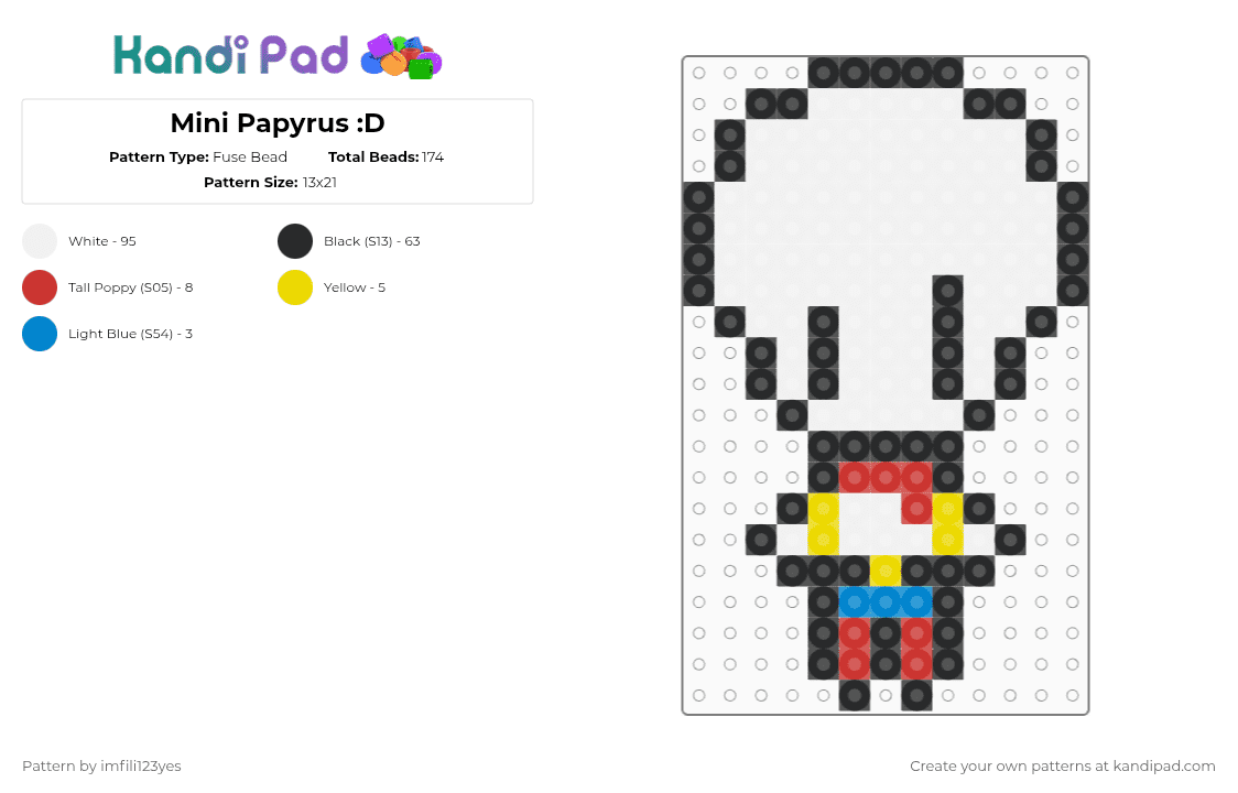Mini Papyrus :D - Fuse Bead Pattern by imfili123yes on Kandi Pad - white,red,papyrus,papyrus undertale,undertale,nyehehehhee,nyeh heh heh