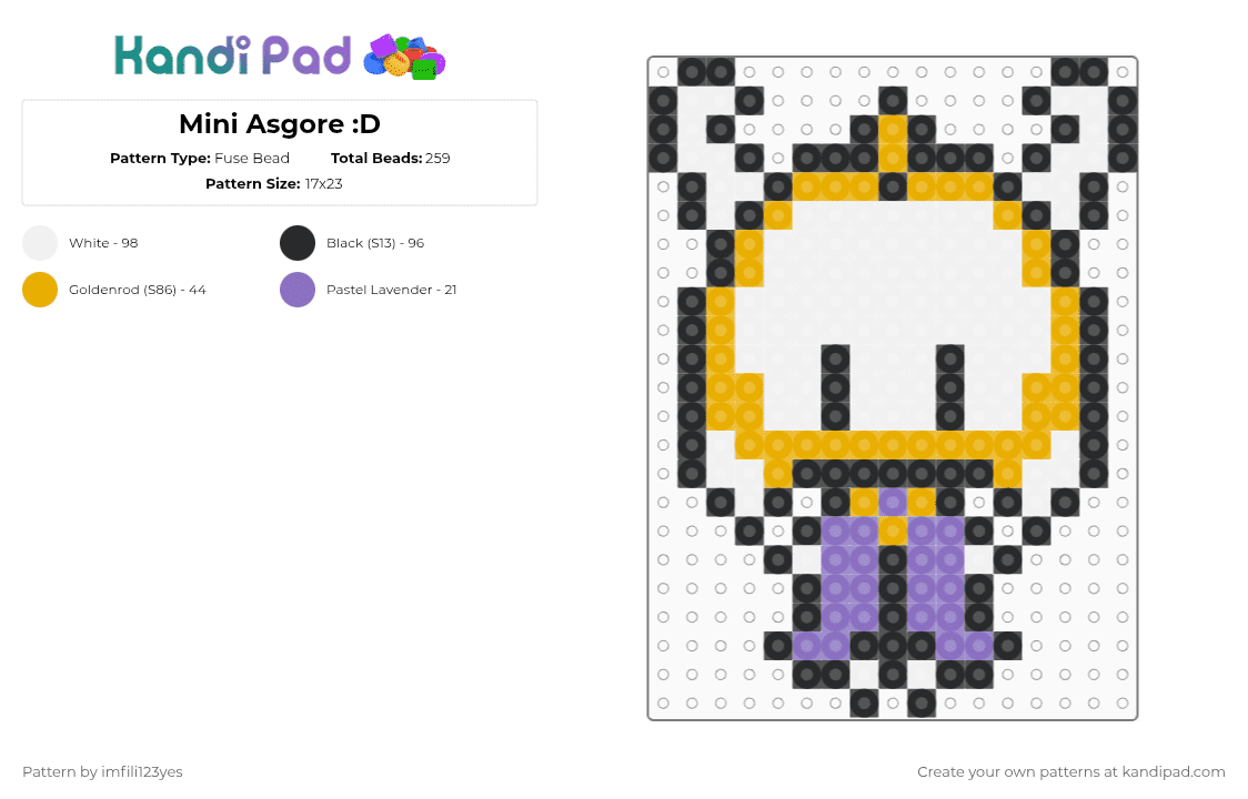 Mini Asgore :D - Fuse Bead Pattern by imfili123yes on Kandi Pad - white,orange,blue,asgore,asgore undertale,undertale,deltarune,goat,yellow,purple