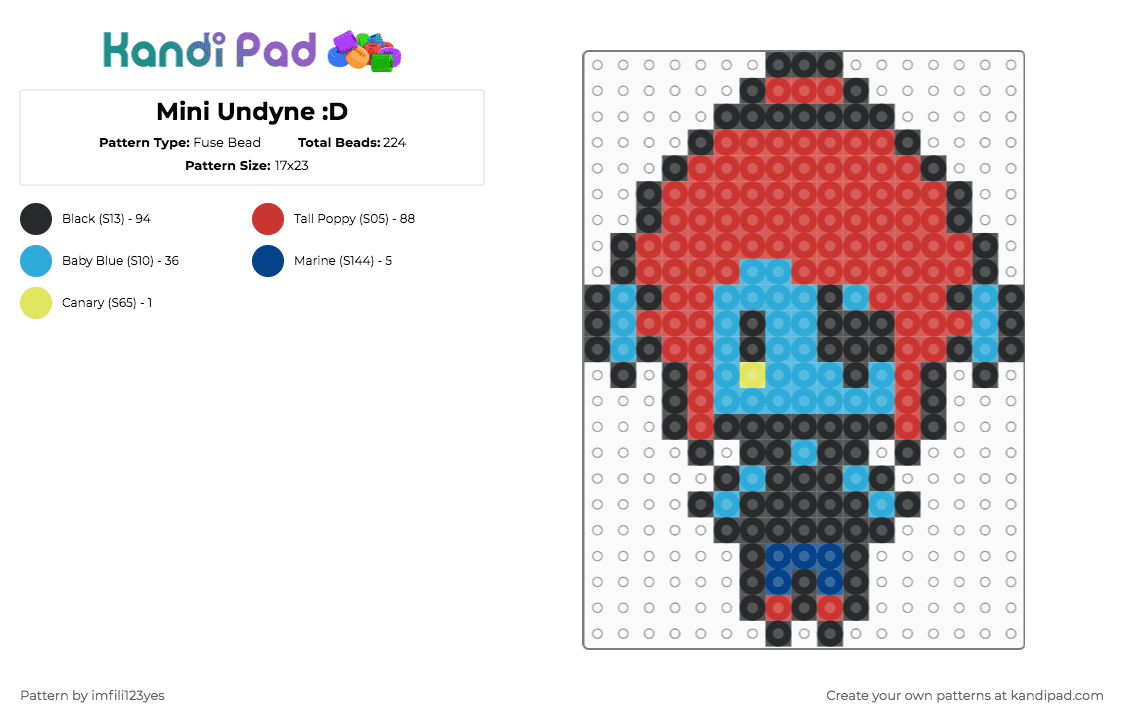 Mini Undyne :D - Fuse Bead Pattern by imfili123yes on Kandi Pad - red,light blue,undyne,undertale,deltarune,all he did was lie seductively,on the piano and fed,himself grapes,mini undertale characters