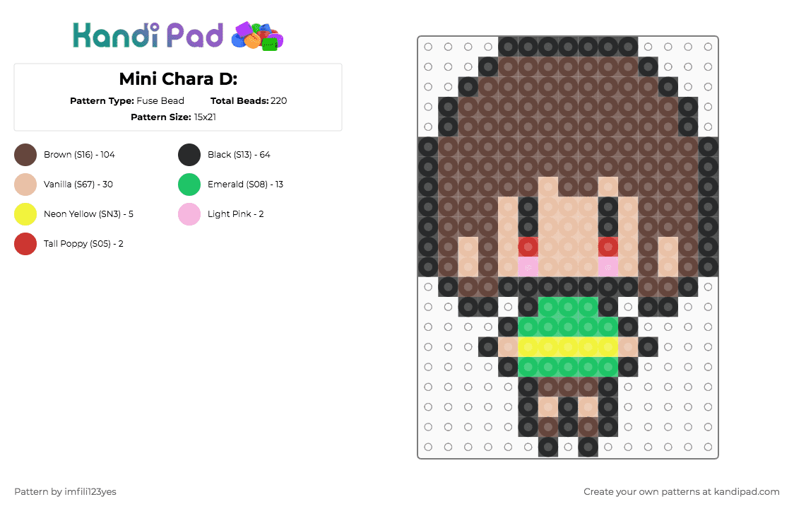 Mini Chara D: - Fuse Bead Pattern by imfili123yes on Kandi Pad - beige,brown,chara,chara undertale,genocide,your power has,awakened me from death,evil,green