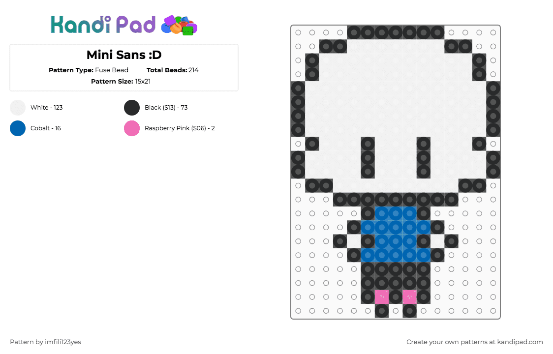 Mini Sans :D - Fuse Bead Pattern by imfili123yes on Kandi Pad - white,blue,sans,sans undertale,undertale,deltarune,e e e e e e,eeeeee,bad time