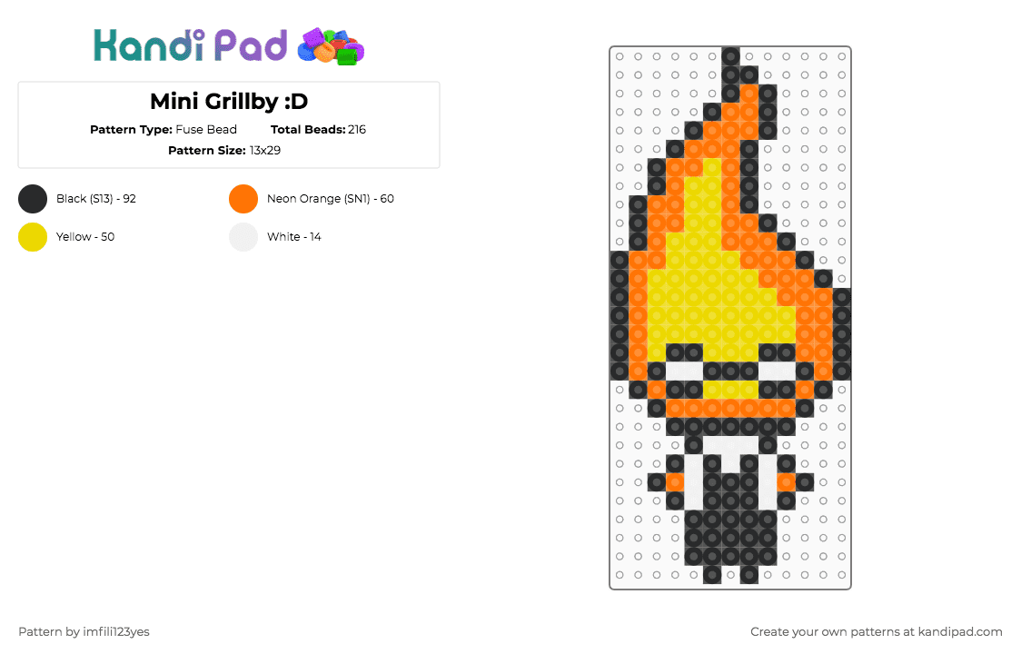 Mini Grillby :D - Fuse Bead Pattern by imfili123yes on Kandi Pad - orange,yellow,grillby,undertale,grillby undertale,water,fire,bartender