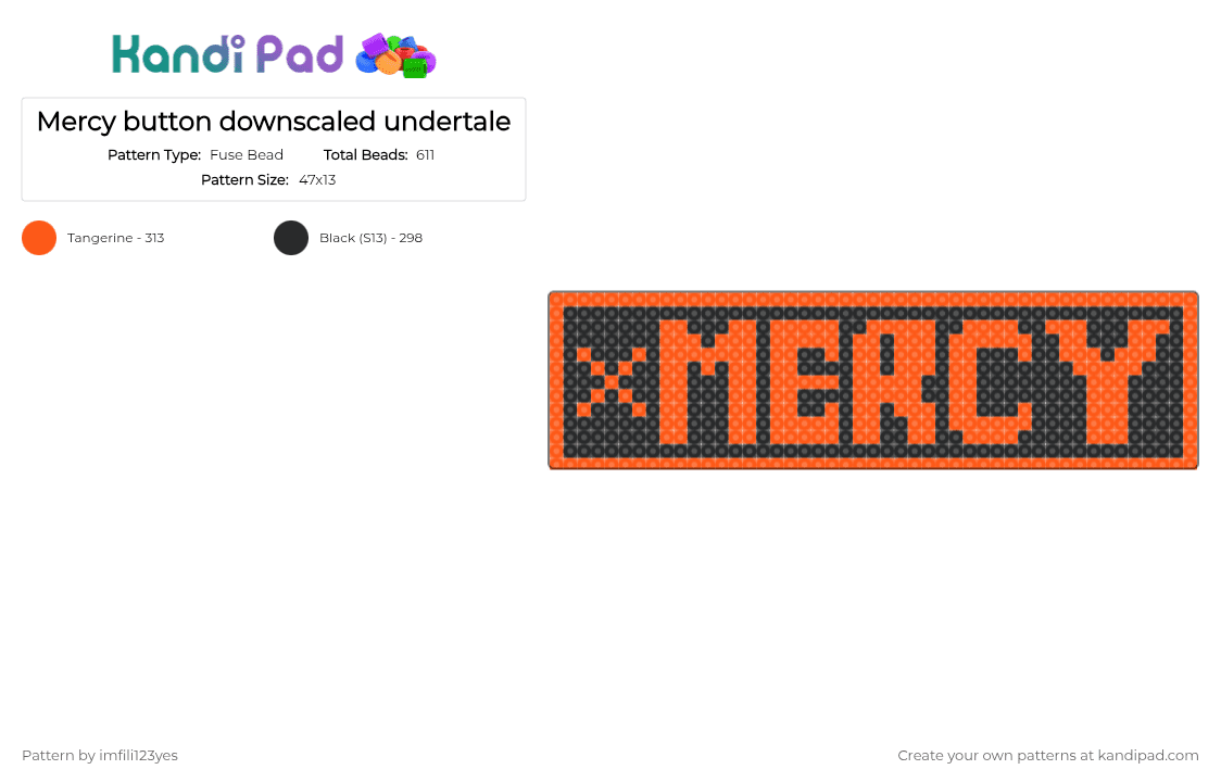 Mercy button downscaled undertale - Fuse Bead Pattern by imfili123yes on Kandi Pad - orange,black,determination,undertale,mercy,mercy button undertale,mercy button,deltarune