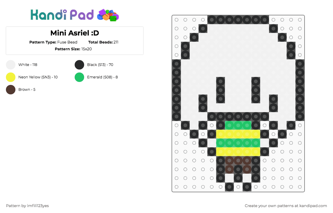Mini Asriel :D - Fuse Bead Pattern by imfili123yes on Kandi Pad - white,green,yellow,asriel,asriel dreemurr,undertale,asriel undertale,deltarune