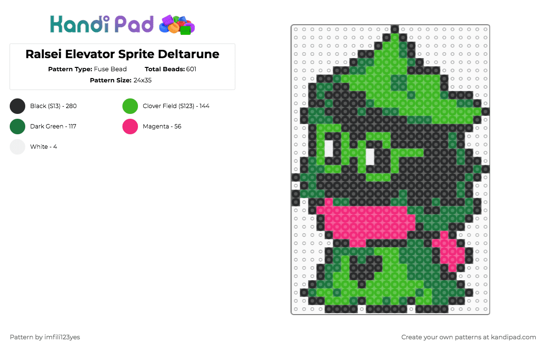 Ralsei Elevator Sprite Deltarune - Fuse Bead Pattern by imfili123yes on Kandi Pad - green,deltarune,ralsei