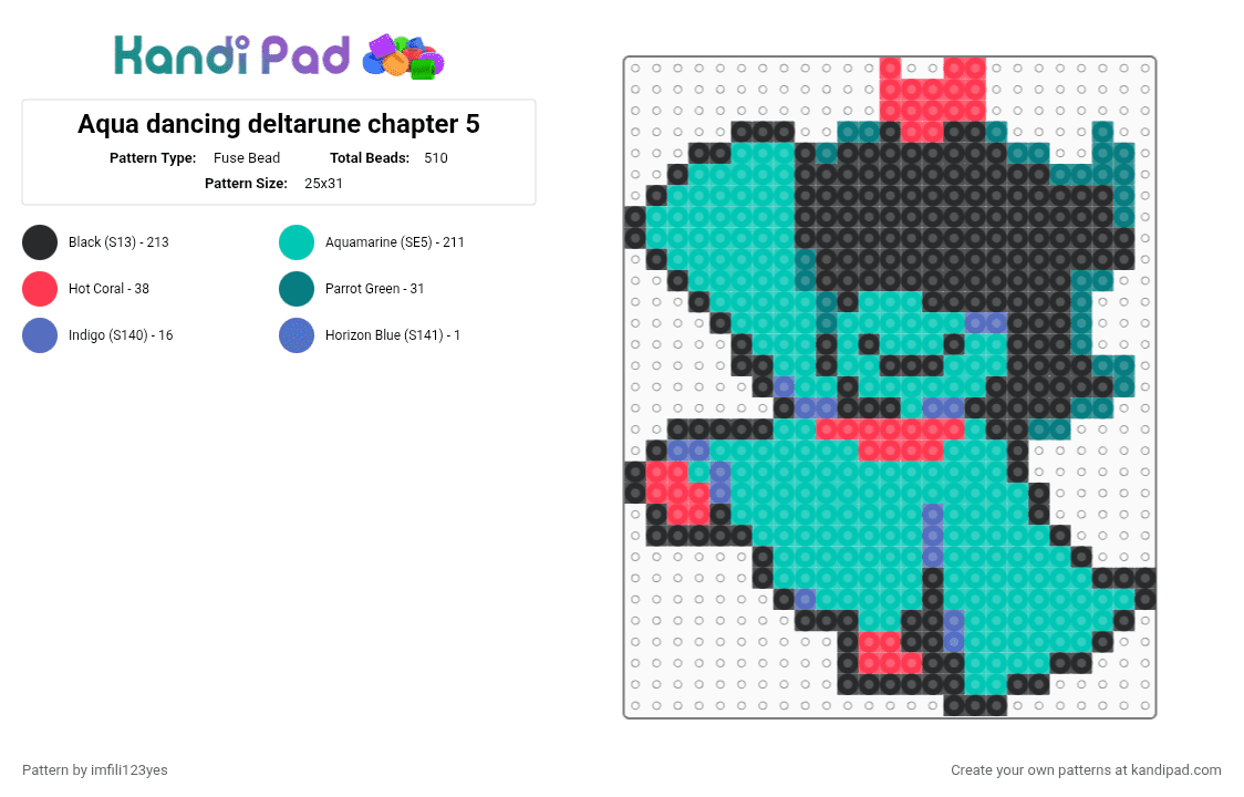 Aqua battle/dancing deltarune chapter 5 - Fuse Bead Pattern by imfili123yes on Kandi Pad - teal,deltarune,deltarune chapter 5,aqua,aqua deltarune,kris,undertale,flowery,flower