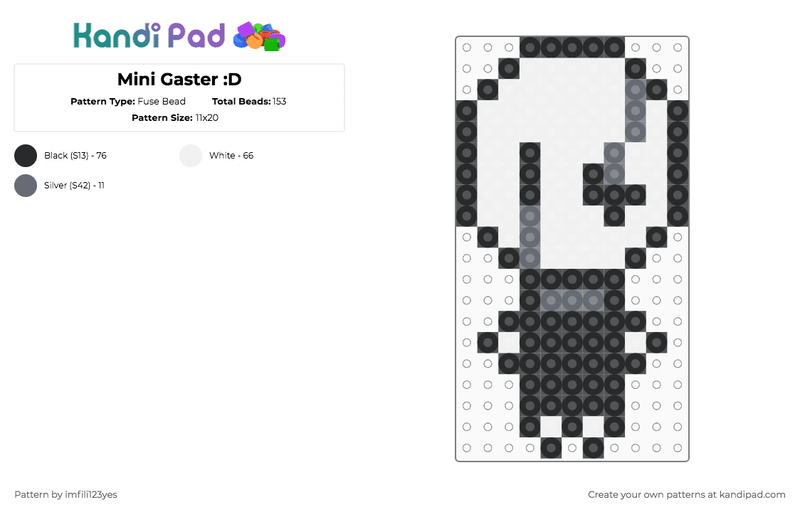 Mini Gaster :D - Fuse Bead Pattern by imfili123yes on Kandi Pad - white,gaster,undertale,deltarune,ehaesooha,wingdings,wdgaster