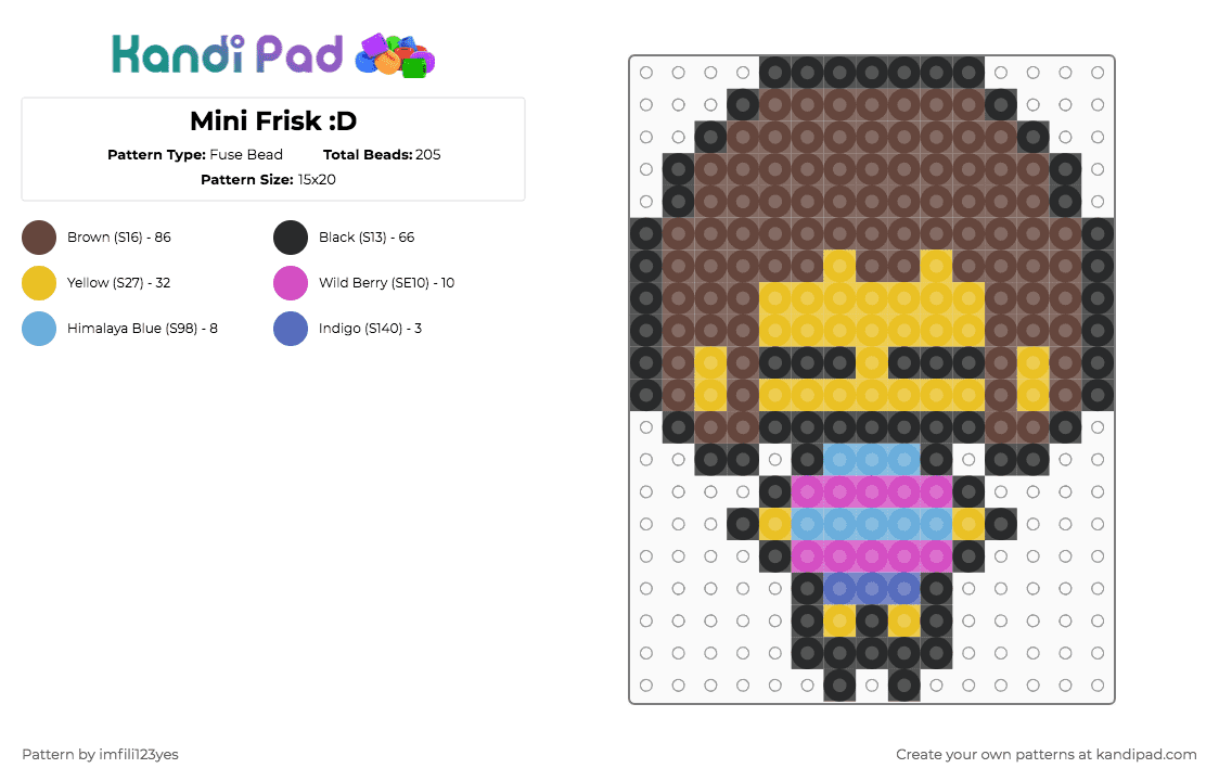 Mini Frisk :D - Fuse Bead Pattern by imfili123yes on Kandi Pad - brown,yellow,undertale,frisk,frisk undertale,stick