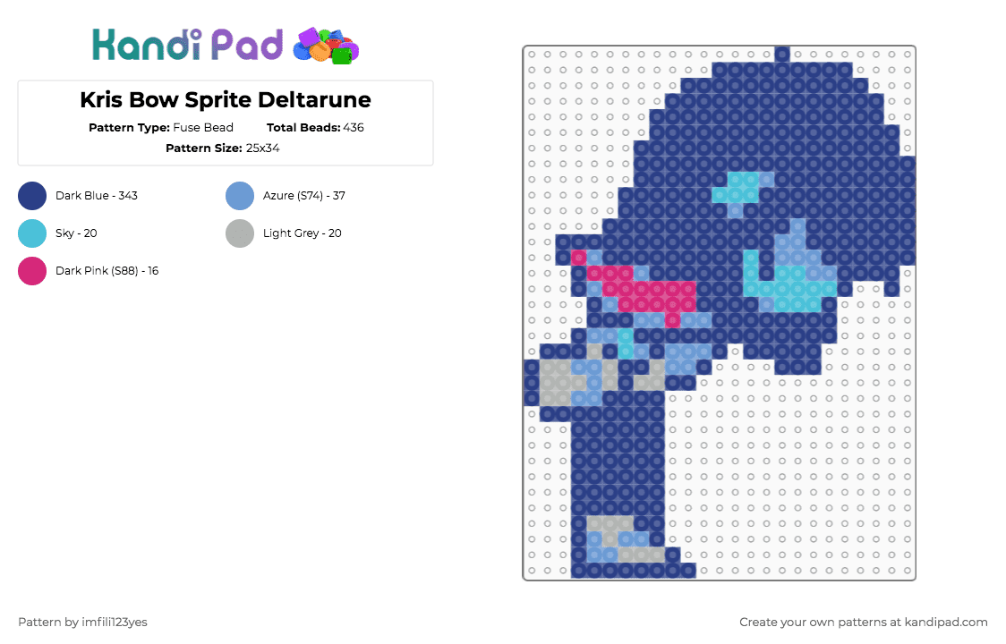 Kris Bow Sprite Deltarune - Fuse Bead Pattern by imfili123yes on Kandi Pad - blue,deltarune,kris,bow,undertale