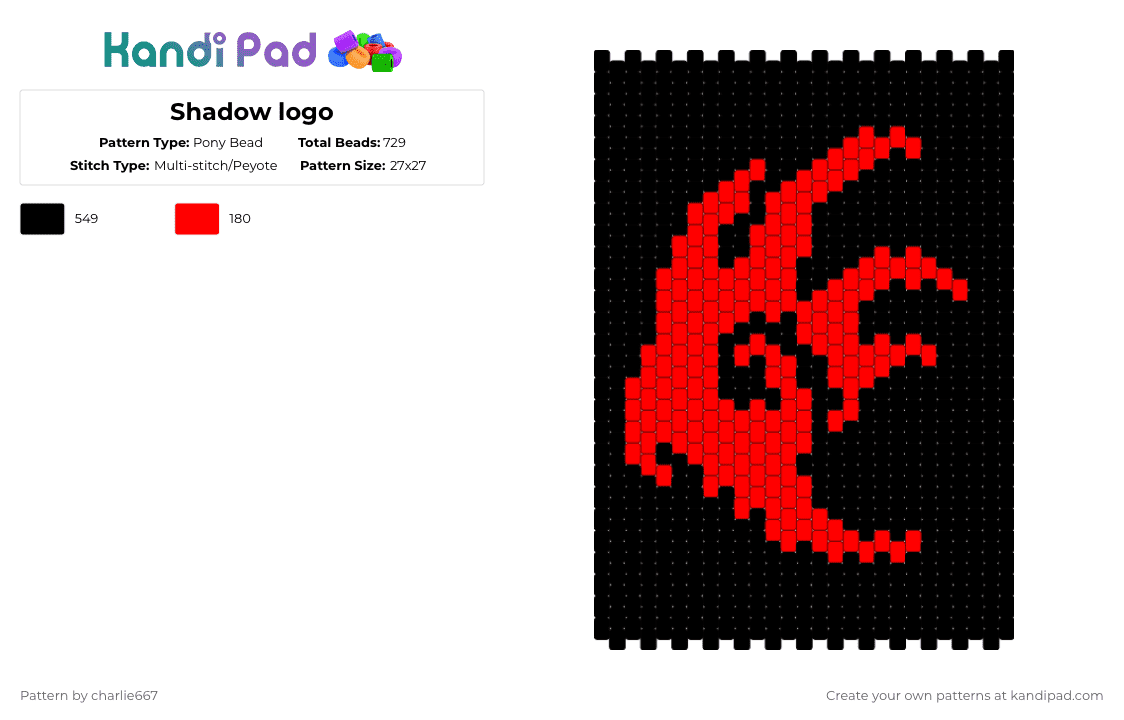 Shadow logo Pony Bead Pattern - Kandi Pad | Kandi Patterns, Fuse Bead ...
