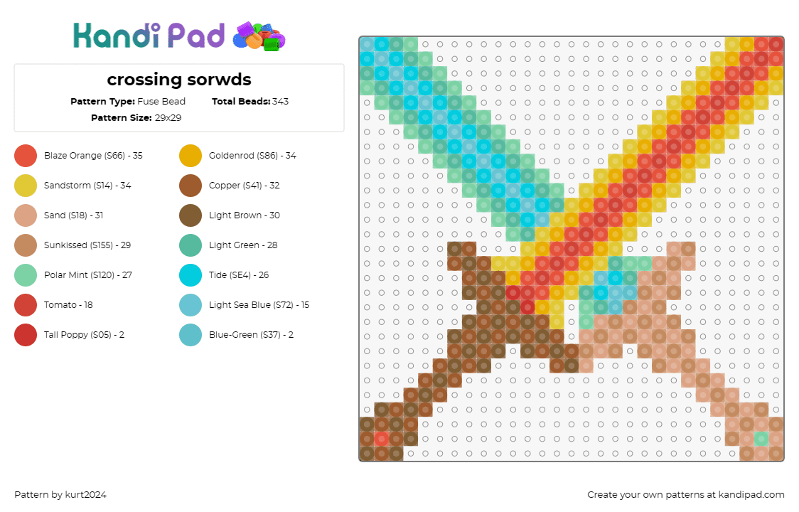 crossing sorwds - Fuse Bead Pattern by kurt2024 on Kandi Pad - swords,duel,battle,lightsaber,thrill,contrast,vibrant,crossing,blue,orange