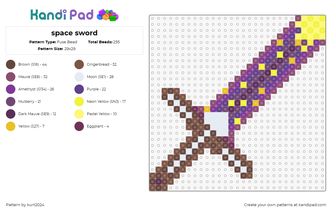 space sword - Fuse Bead Pattern by kurt2024 on Kandi Pad - sword,space,galaxy,weapon,celestial,combat,mystique,warriors,expanse,purple,brow