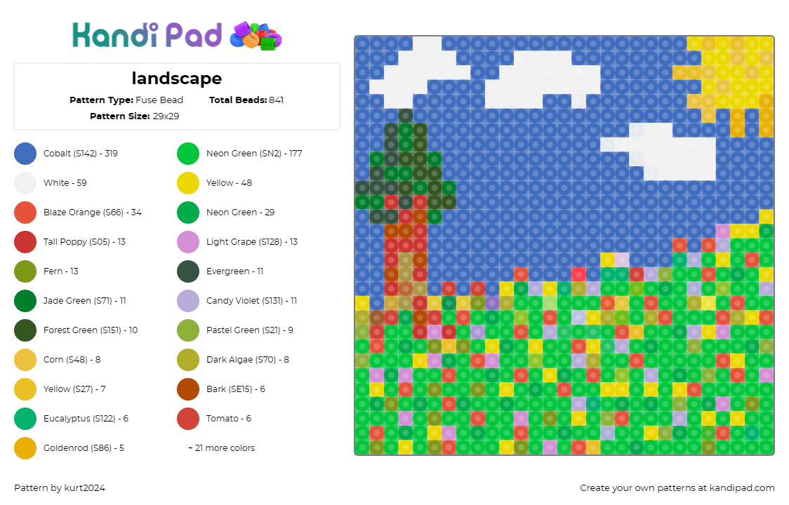 landscape - Fuse Bead Pattern by kurt2024 on Kandi Pad - field,landscape,nature,serenity,sky,clouds,tree,greenery,outdoor,blue,green