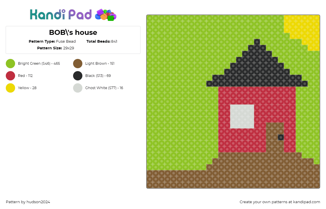 BOB\'s house - Fuse Bead Pattern by hudson2024 on Kandi Pad - house,home,cozy,homely,abode,sunny,red,green