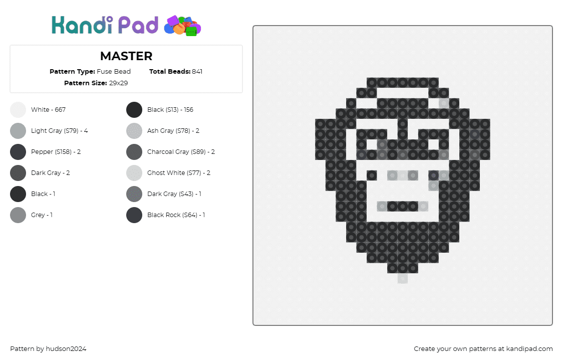 MASTER - Fuse Bead Pattern by hudson2024 on Kandi Pad - monkey,chimpanzee,contemplative,intelligent,monochromatic,detailed,expression,st