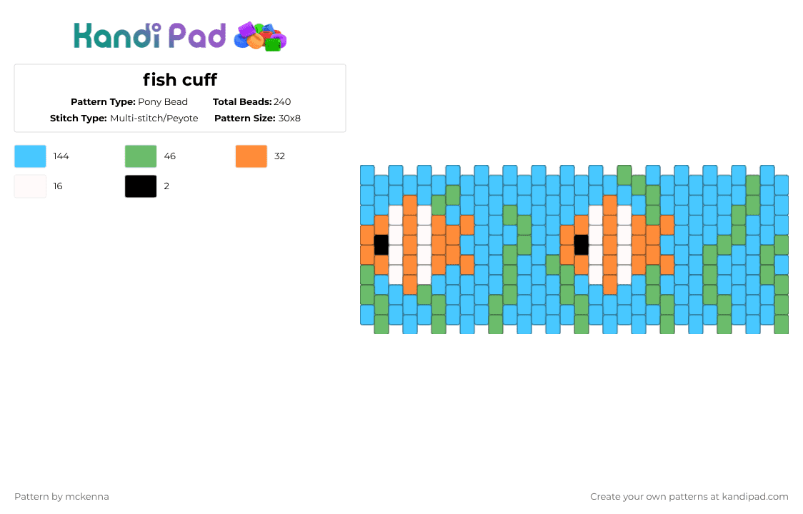 fish cuff - Pony Bead Pattern by mckenna on Kandi Pad - light blue
