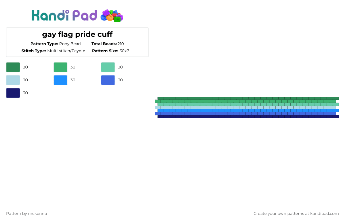gay flag pride cuff - Pony Bead Pattern by mckenna on Kandi Pad - green,light blue
