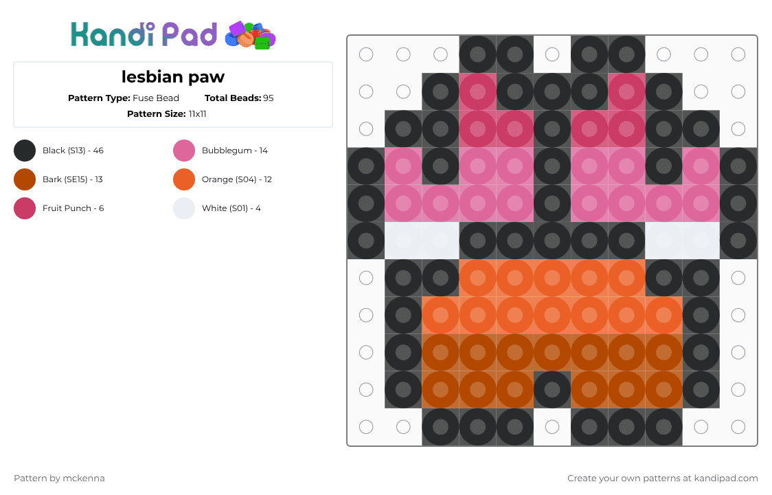 lesbian paw - Fuse Bead Pattern by mckenna on Kandi Pad - pink
