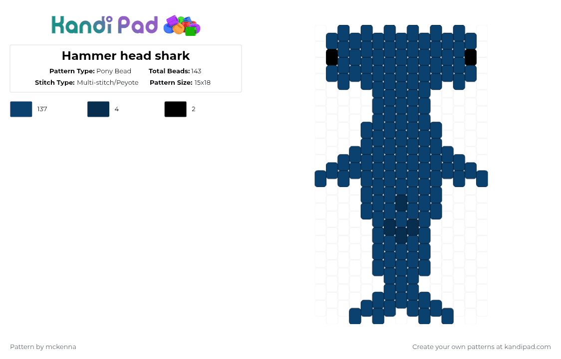 Hammer head shark - Pony Bead Pattern by mckenna on Kandi Pad - blue