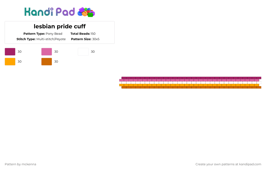 lesbian pride cuff - Pony Bead Pattern by mckenna on Kandi Pad - pink,orange
