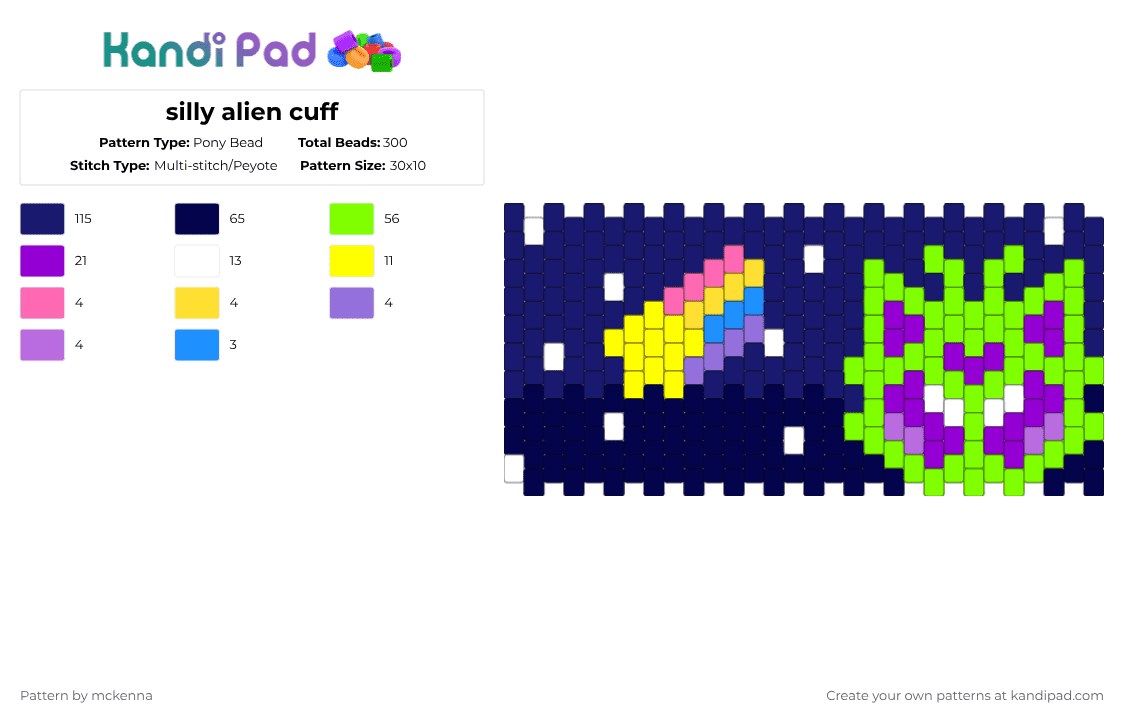silly alien cuff - Pony Bead Pattern by mckenna on Kandi Pad - purple,green