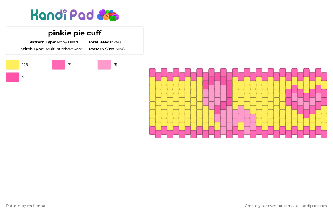pinkie pie cuff - Pony Bead Pattern by mckenna on Kandi Pad - pink,yellow