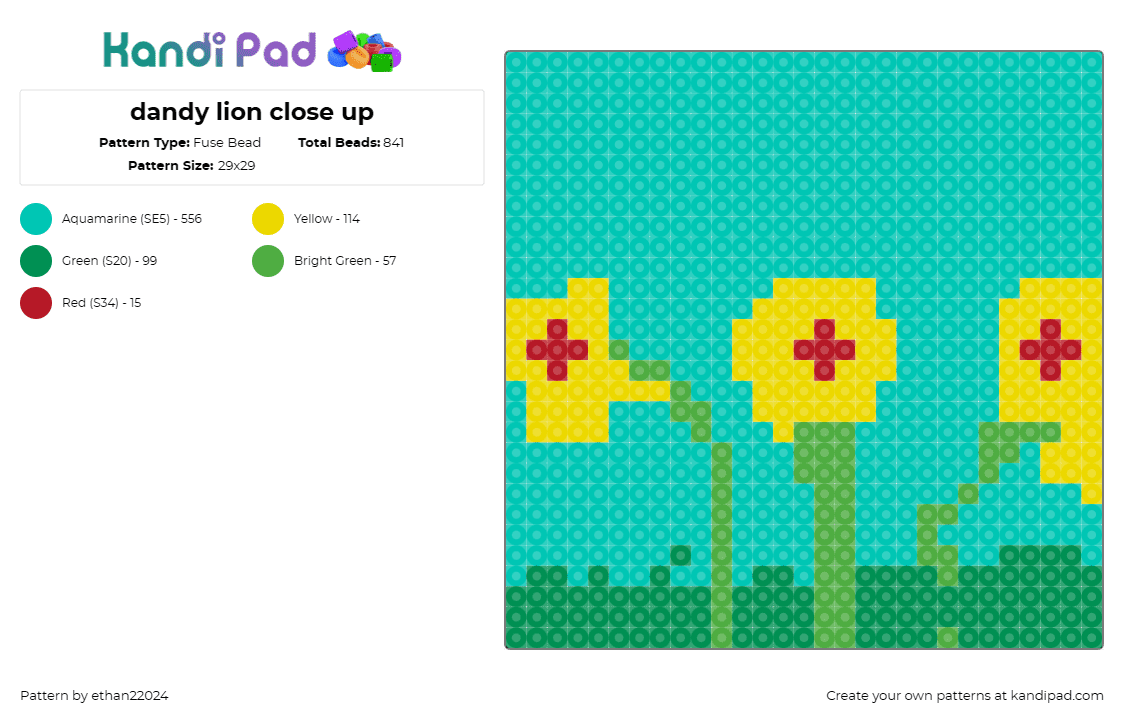 dandy lion close up - Fuse Bead Pattern by ethan22024 on Kandi Pad - dandelions,flowers,nature,whimsical,sunny,warmth,growth,simplicity,yellow,green